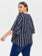 Striped Print Batwing Sleeve Asymmetrical Hem Blouse