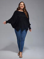 Plus Dolman Sleeve Scalloped Hem Knit Sweaters