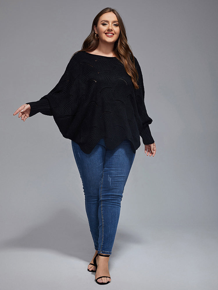 Plus Dolman Sleeve Scalloped Hem Knit Sweaters