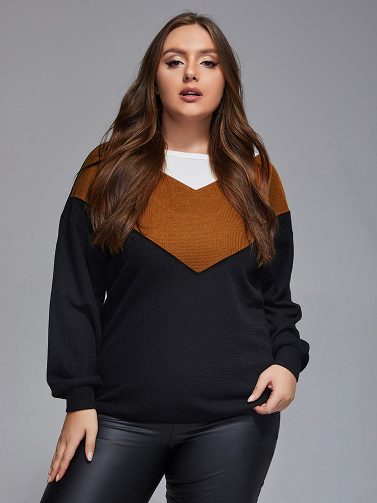 Plus Colorblock Contrast Waffle Sweater