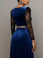 V-Neck Velvet Lace Split Dress