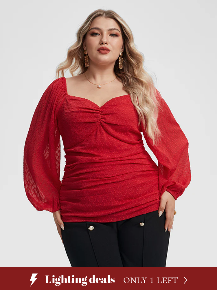 Ruched Bust Lantern Sleeve Blouse