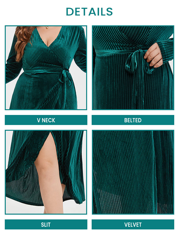 V-Neck Tie Side Wrap Velvet Midi Dress
