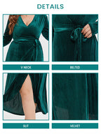 V-Neck Tie Side Wrap Velvet Midi Dress