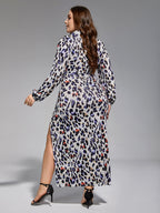 Plus Leopard Print Collar Open Front Blouse--Just Blouse