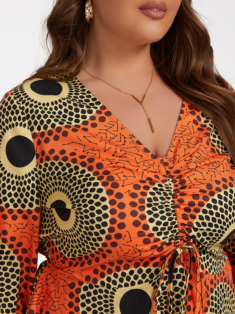 Plus Orange Tropical Print Tie Front Ruffle Blouse