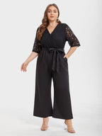 VIP Contrast Lace Pocket Belted Jumpsuit