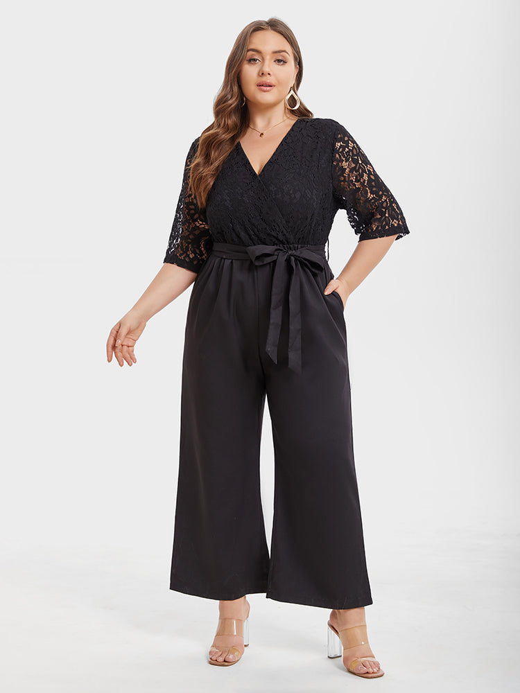 VIP Contrast Lace Pocket Belted Jumpsuit
