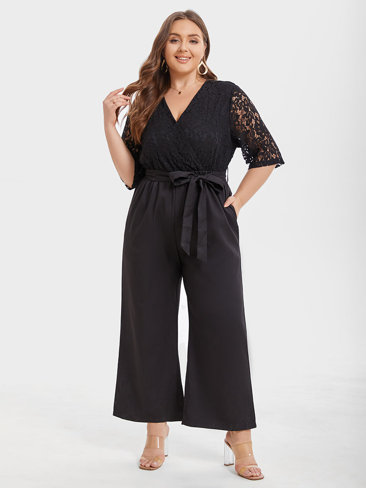 VIP Contrast Lace Pocket Belted Jumpsuit