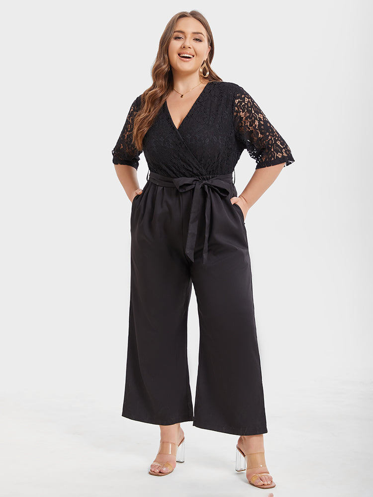 VIP Contrast Lace Pocket Belted Jumpsuit