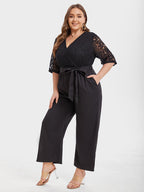 VIP Contrast Lace Pocket Belted Jumpsuit
