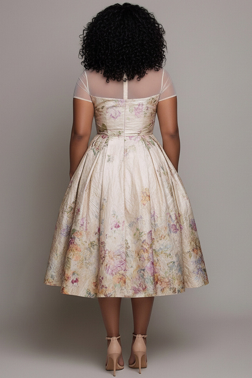 Xpluswear Design Plus Size Wedding Guest Multicolor Floral Round Neck Cap Sleeve Short Sleeve Pocket Midi Dresses