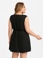 VIP Plus Black Crisscross V-Neck Elastic Waist Blouse
