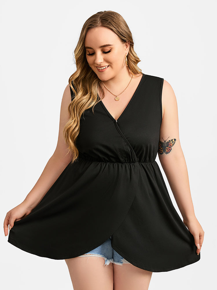 VIP Plus Black Crisscross V-Neck Elastic Waist Blouse