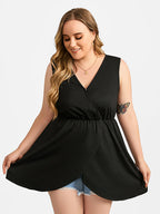 VIP Plus Black Crisscross V-Neck Elastic Waist Blouse