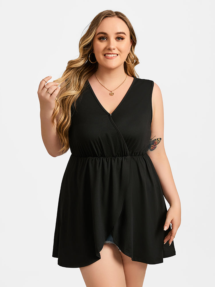 VIP Plus Black Crisscross V-Neck Elastic Waist Blouse