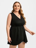 VIP Plus Black Crisscross V-Neck Elastic Waist Blouse