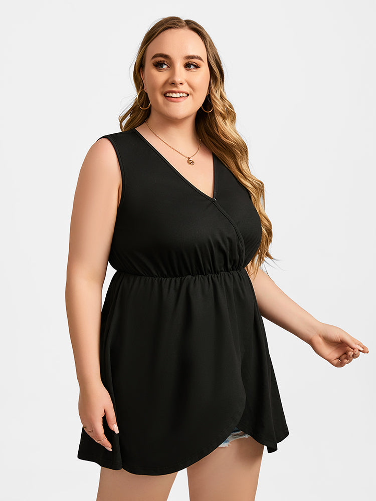 VIP Plus Black Crisscross V-Neck Elastic Waist Blouse