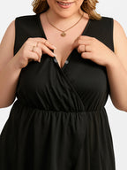 VIP Plus Black Crisscross V-Neck Elastic Waist Blouse