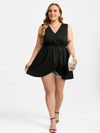 VIP Plus Black Crisscross V-Neck Elastic Waist Blouse