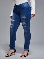 Plus Mid Rise Distressed Rolled cuffs Skinny Jeans