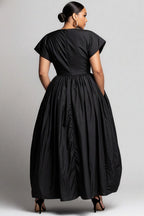 Xpluswear Design Plus Size Semi Formal Black Round Neck Short Sleeve 3D Casual Pocket Maxi Dresses