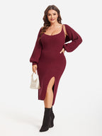 Solid Cami Split Sweater Dress & Super Crop Cardigan Set