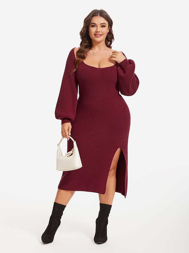 Solid Cami Split Sweater Dress & Super Crop Cardigan Set