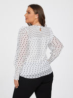 Plus White Graphic Print Ruffle Trim  Blouse