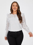 Plus White Graphic Print Ruffle Trim  Blouse