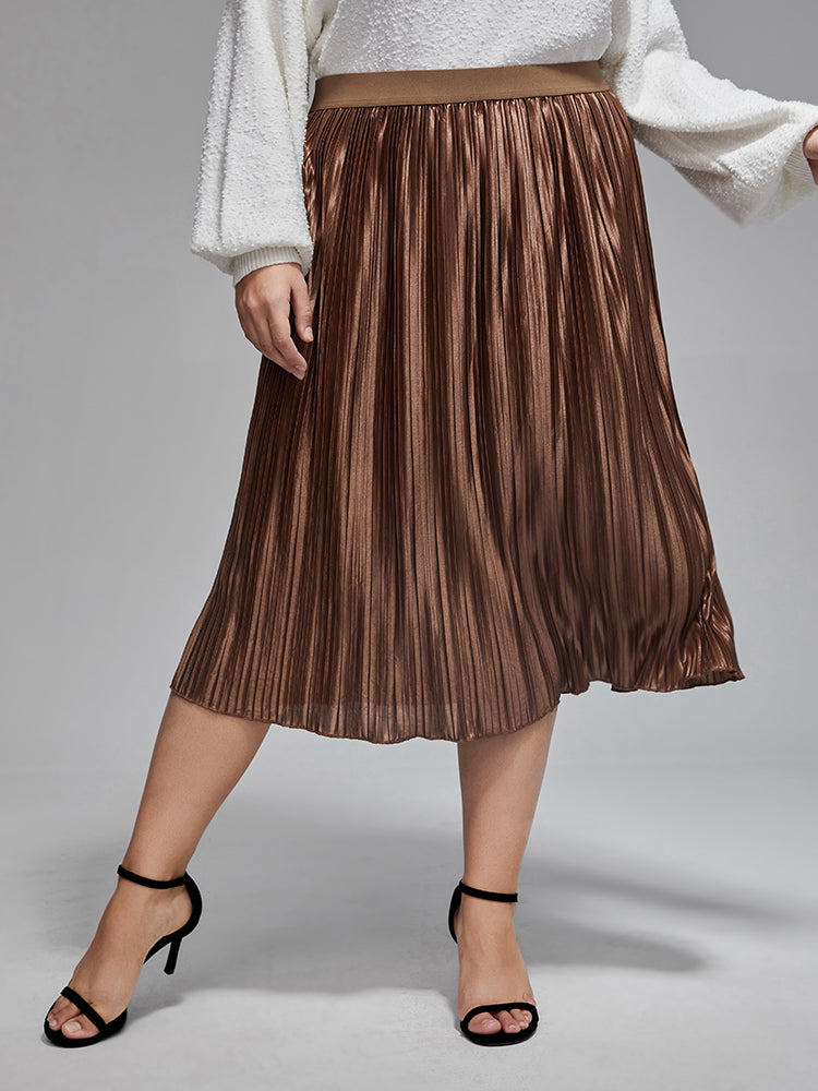 VIP Plus Elastic Waist Pleated Midi Skirt