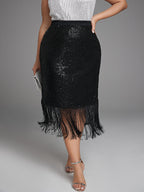High Waist Fringe Hem Sequin Skirt