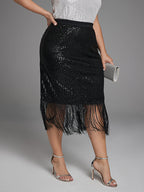High Waist Fringe Hem Sequin Skirt