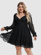 VIP Swiss Dot Flounce Sleeve Ruffle Hem Dress