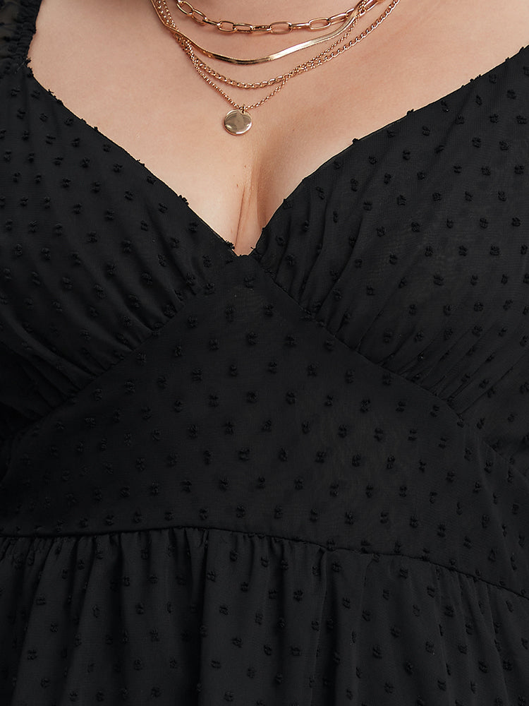 VIP Swiss Dot Flounce Sleeve Ruffle Hem Dress