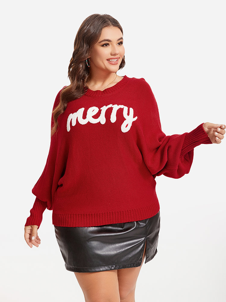 Christmas Print Batwing Sleeve Sweater