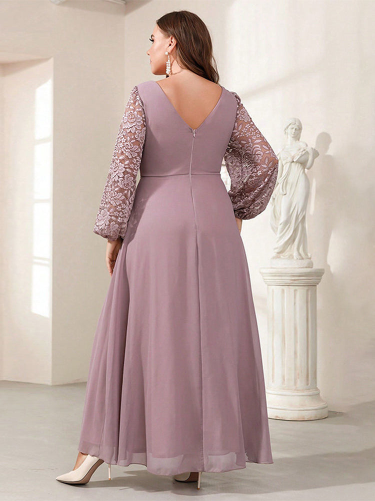 V-Neck Patchwork Lace Dress