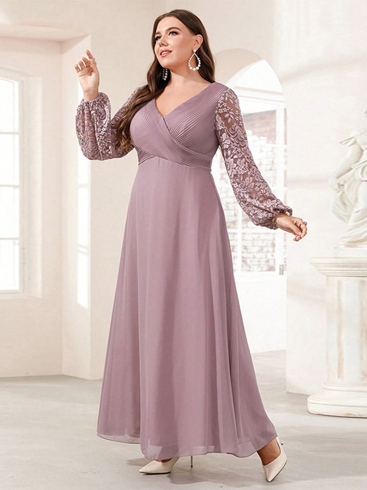 V-Neck Patchwork Lace Dress