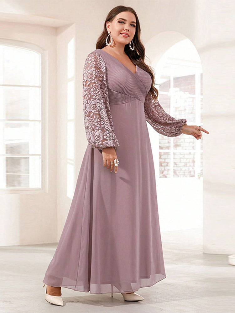 V-Neck Patchwork Lace Dress
