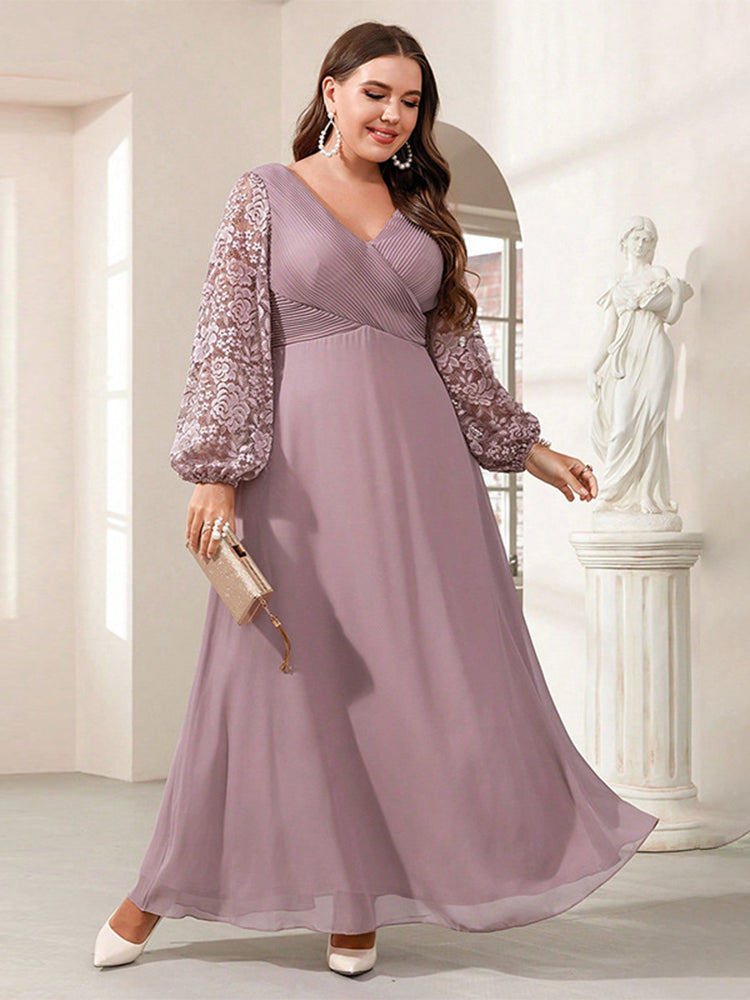 V-Neck Patchwork Lace Dress