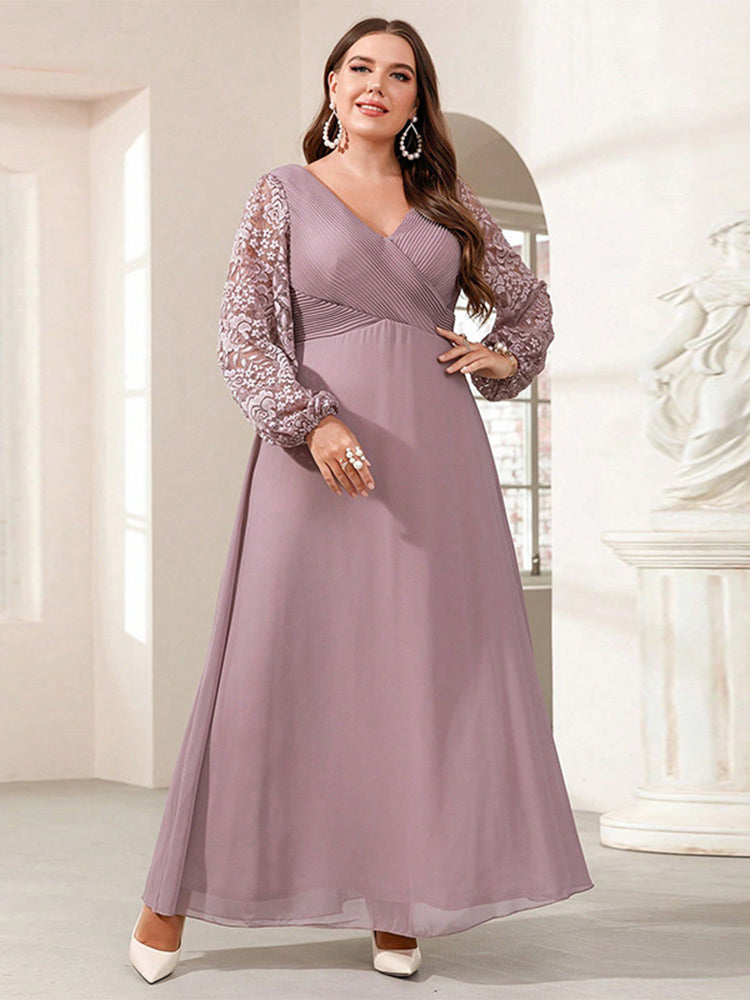 V-Neck Patchwork Lace Dress
