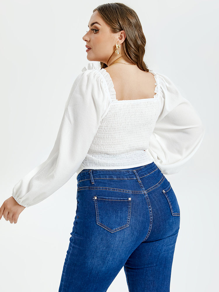 Solid Square Neck Lantern Sleeve Blouse