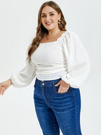 Solid Square Neck Lantern Sleeve Blouse