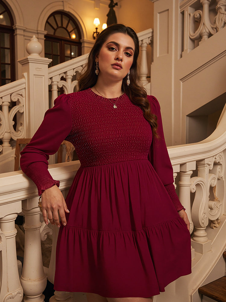 VIP Flounce Sleeve Ruffle Hem Dress
