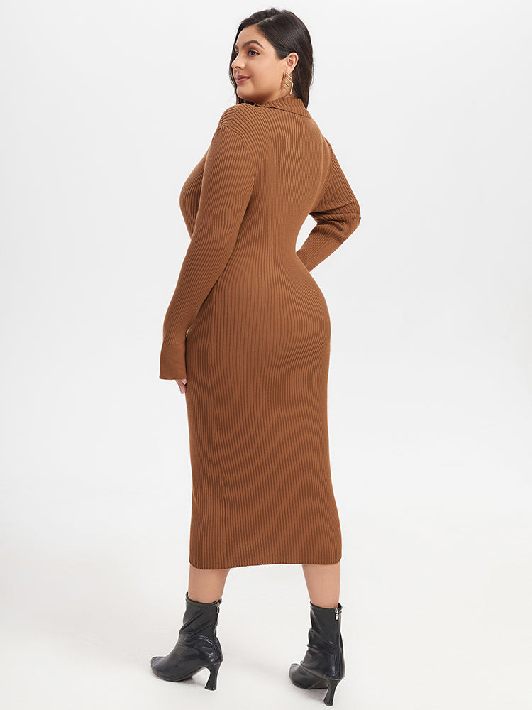 VIP Ribbed Knit Split Midi Sweater Dress