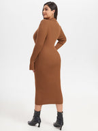 VIP Ribbed Knit Split Midi Sweater Dress