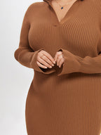VIP Ribbed Knit Split Midi Sweater Dress