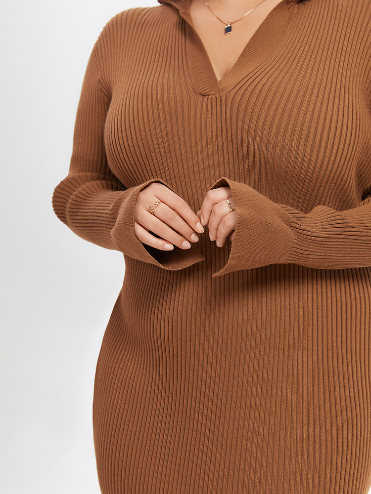 VIP Ribbed Knit Split Midi Sweater Dress