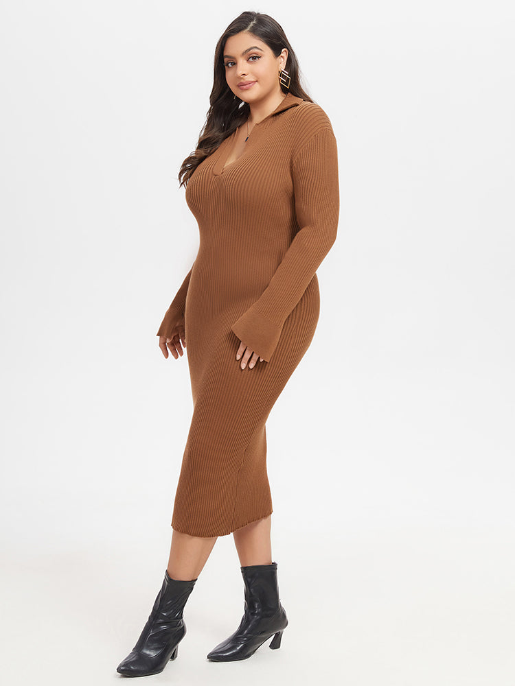 VIP Ribbed Knit Split Midi Sweater Dress
