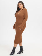 VIP Ribbed Knit Split Midi Sweater Dress
